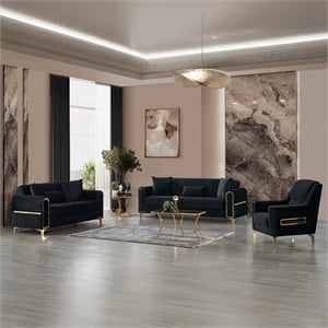 Melody Contemporary 3pc(Sofa Loveseat Chair) made with wood in Black