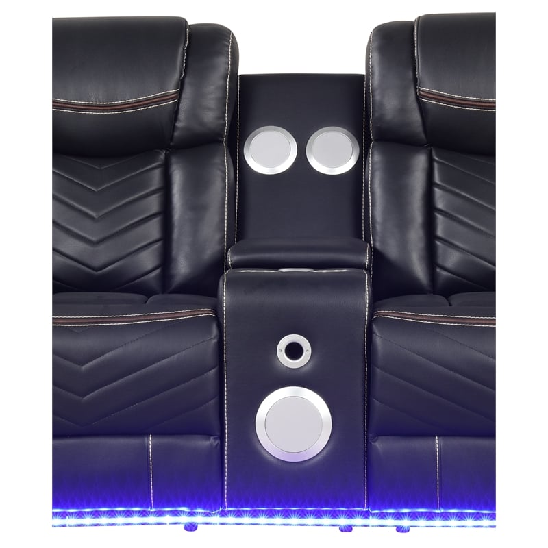 Challenger Modern LED Recliner Loveseat with console bluetooth speaker in Black