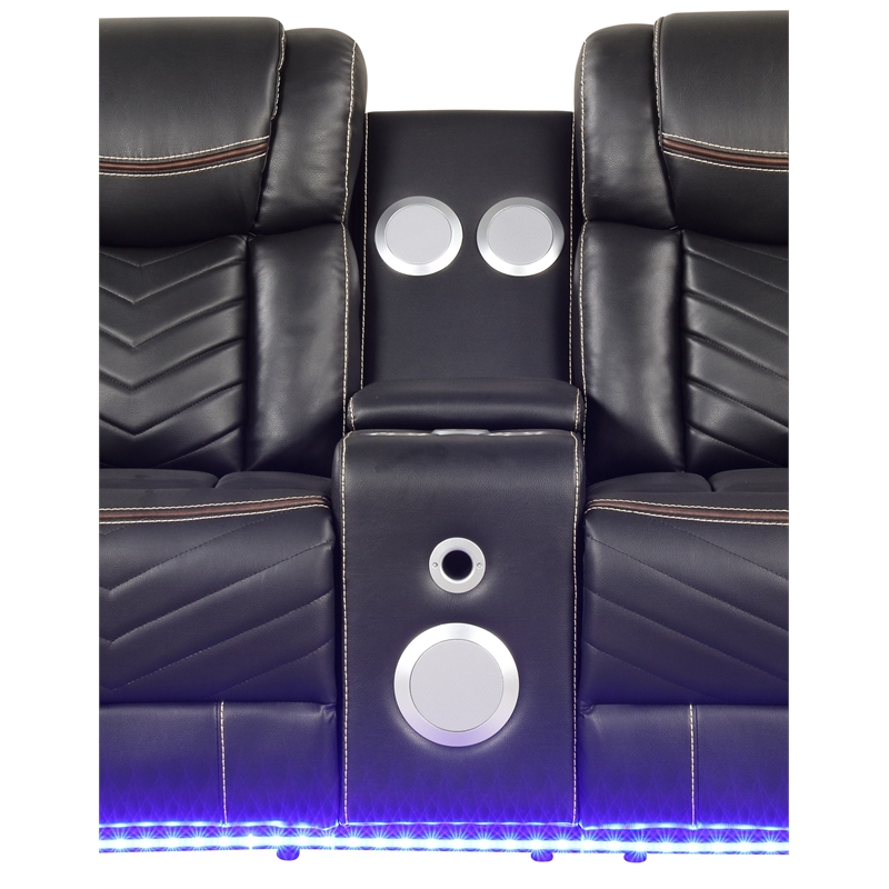 Challenger Modern LED Recliner Loveseat with console bluetooth speaker in Gray