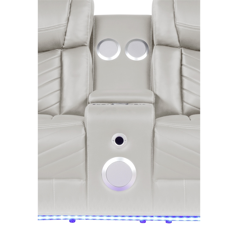 Challenger Modern LED Recliner Loveseat with console Bluetooth speaker in Beige