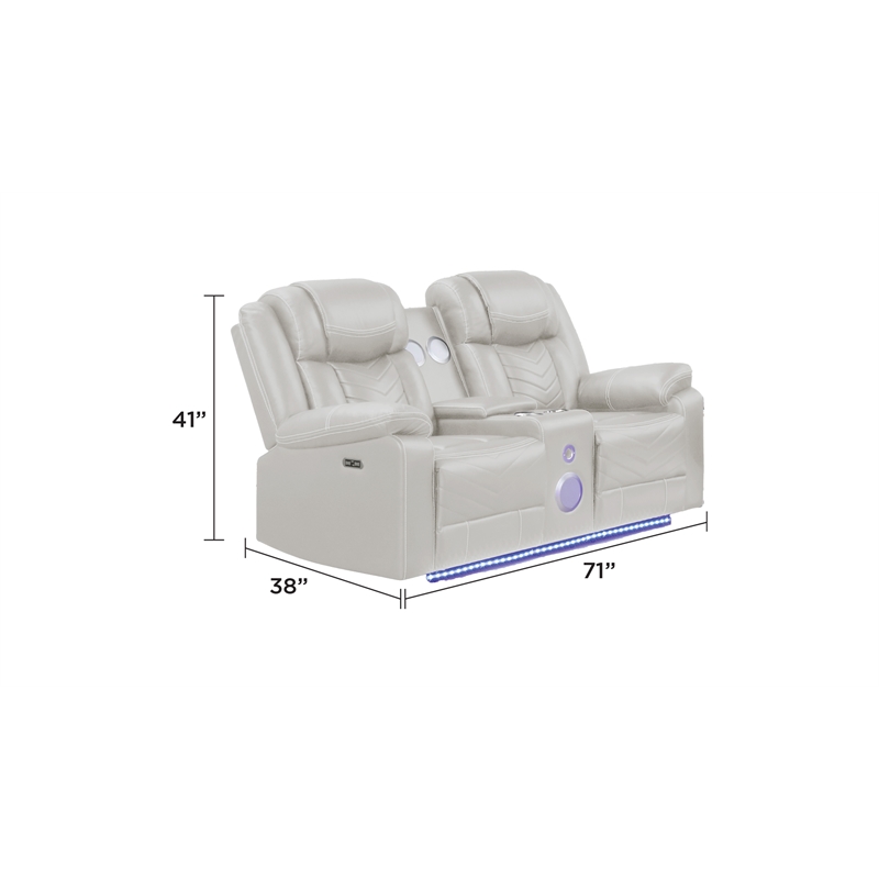 Challenger Modern LED Recliner Loveseat with console Bluetooth speaker in Beige