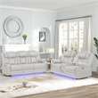 Challenger Modern LED Recliner Loveseat with console Bluetooth speaker in Beige