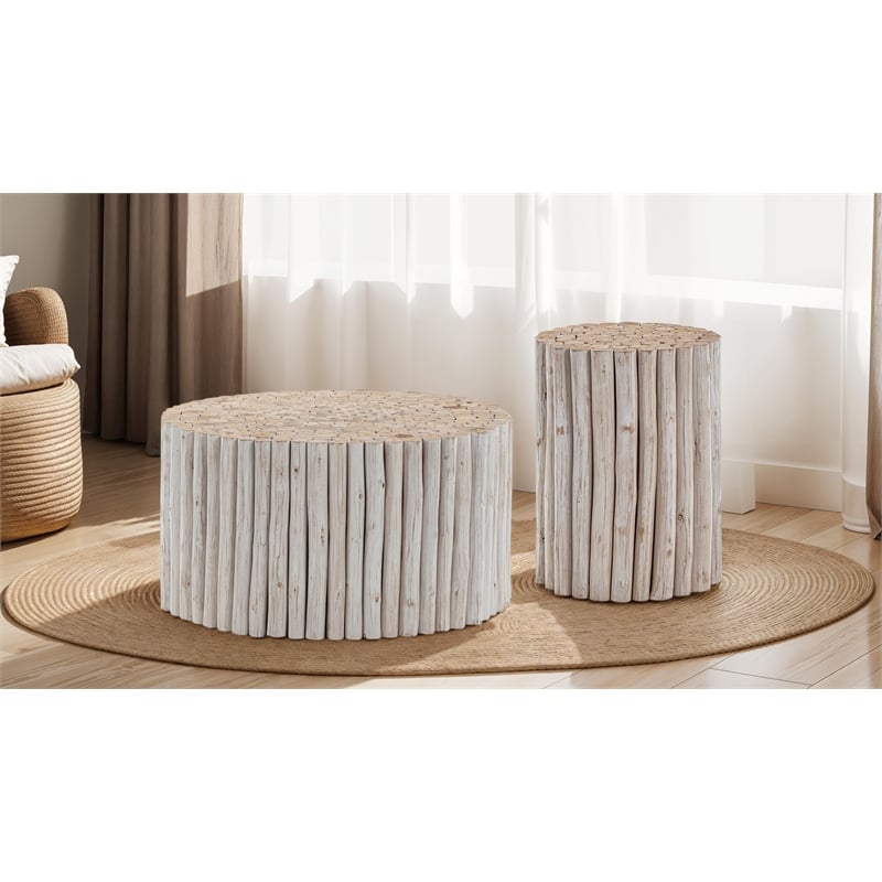 T1009-32 Wood Coffee Table & ET1009-16 Wood End Table in White
