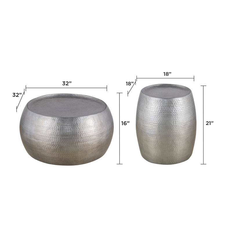 Furnishing CT-501 Coffee Table and ET-501 End Table Set Silver