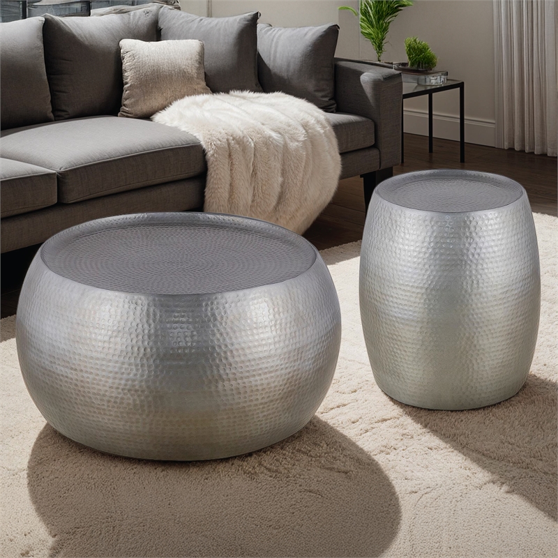 Furnishing CT-501 Coffee Table and ET-501 End Table Set Silver