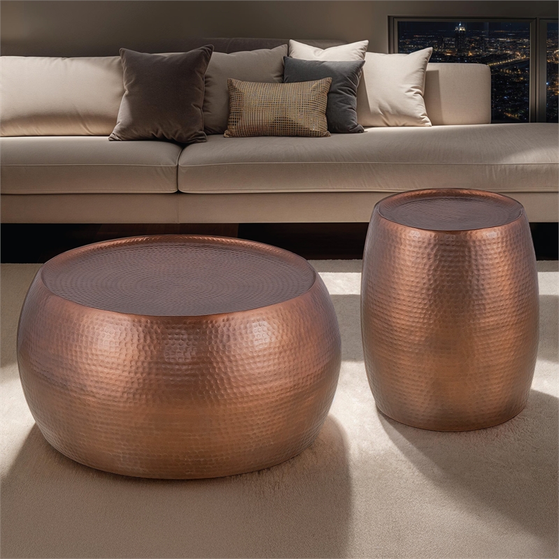 Furnishing CT-501 Coffee Table and ET-501 End Table Set Copper