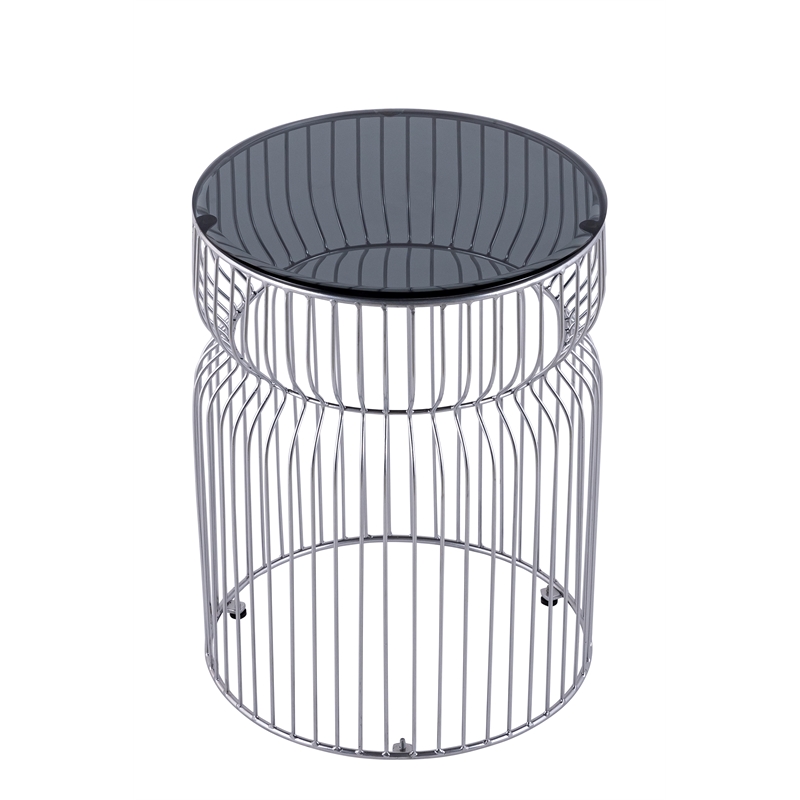 ET-901 END Table made with metal and Tempered Glass Top Silver