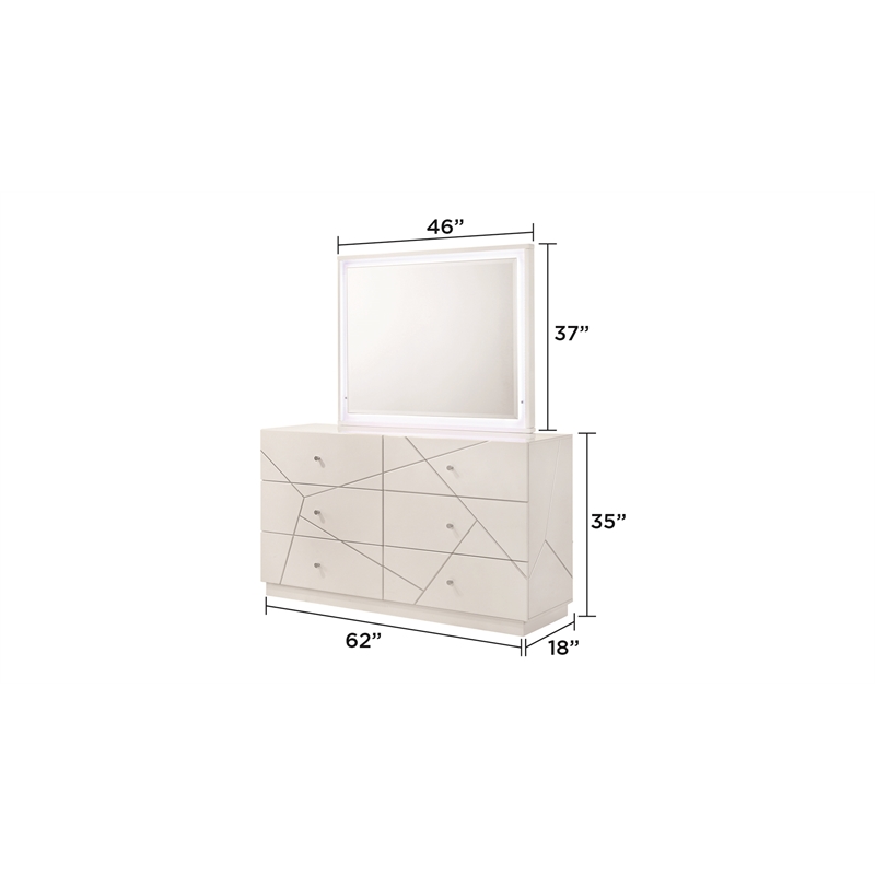 Manhattan Mirror with Lacquer & LED Lighting Solid + Manufactured Wood in White