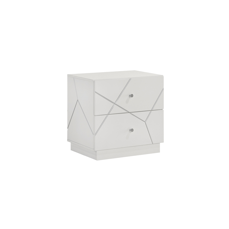Manhattan Nightstand with Solid+Manufactured Wood & Red Velvet Lining in White