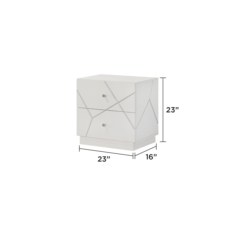 Manhattan Nightstand with Solid+Manufactured Wood & Red Velvet Lining in White