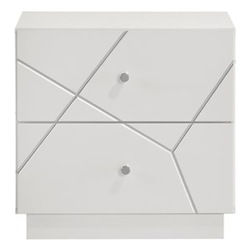 Manhattan Nightstand with Solid+Manufactured Wood & Red Velvet Lining in White