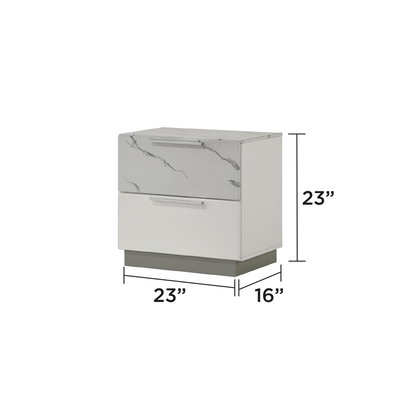 Mist modern style  Nightstand made with Wood Lacquer & Marble Detailing in White