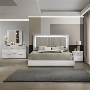 Mist 4PC Queen bedroom Set made with Wood Lacquer & Marble Detailing in White