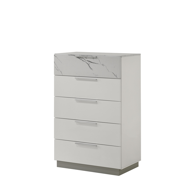 Mist 5PC Queen bedroom Set made with Wood Lacquer & Marble Detailing in White