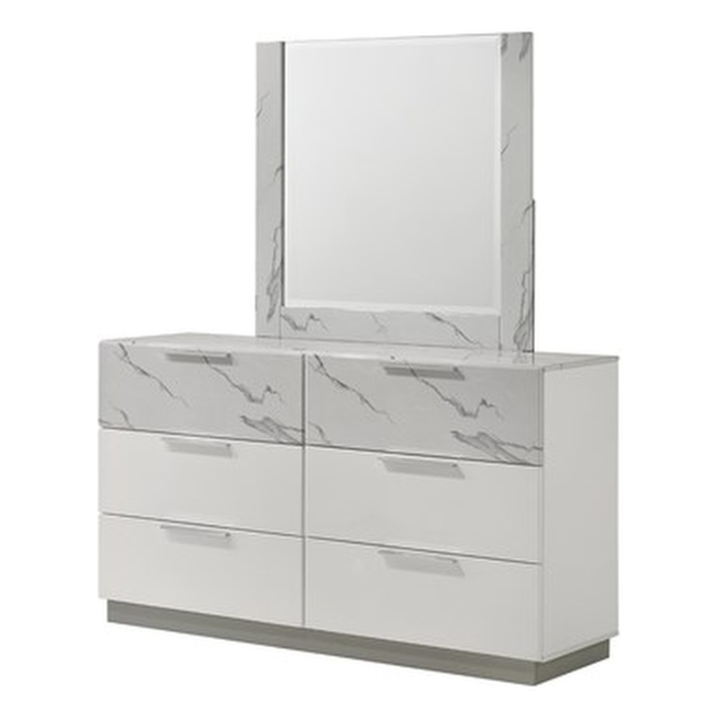 Mist Dresser made with Wood Lacquer & Marble finish White(INCLUDES DRESSER ONLY)