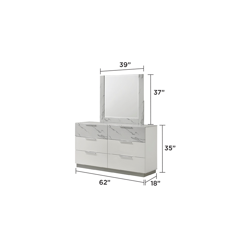Mist Mirror made with Wood Lacquer & Marble Detailing in White