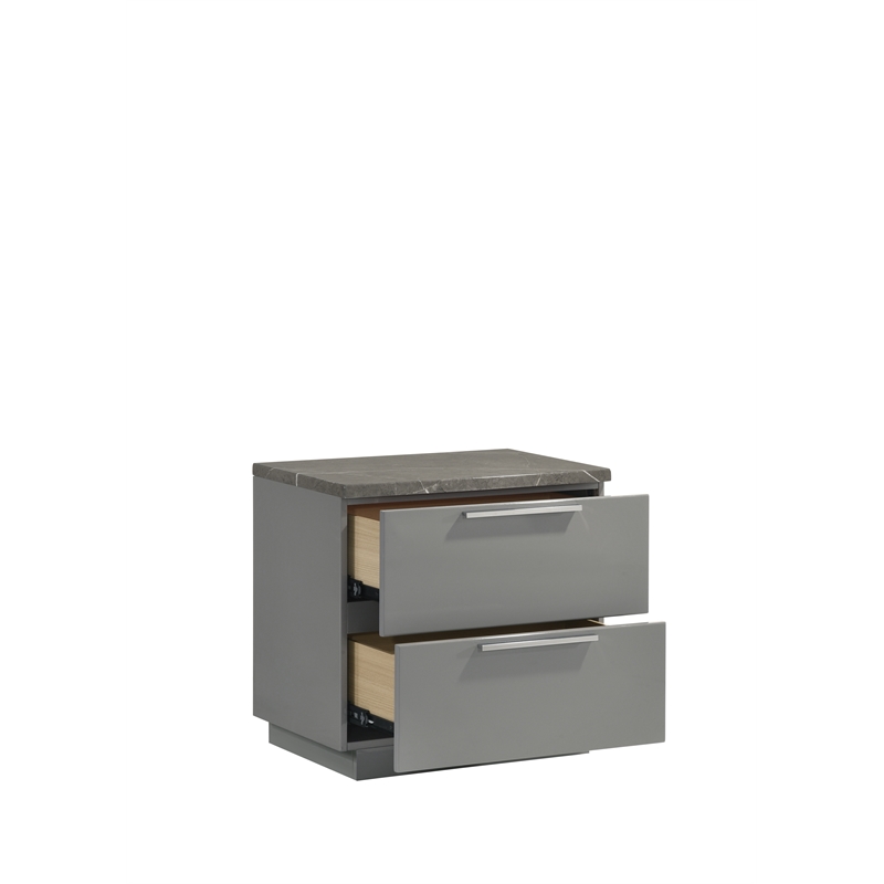 Elara Nightstand Made with Manufactured Wood - Gray & Lacquer Finish