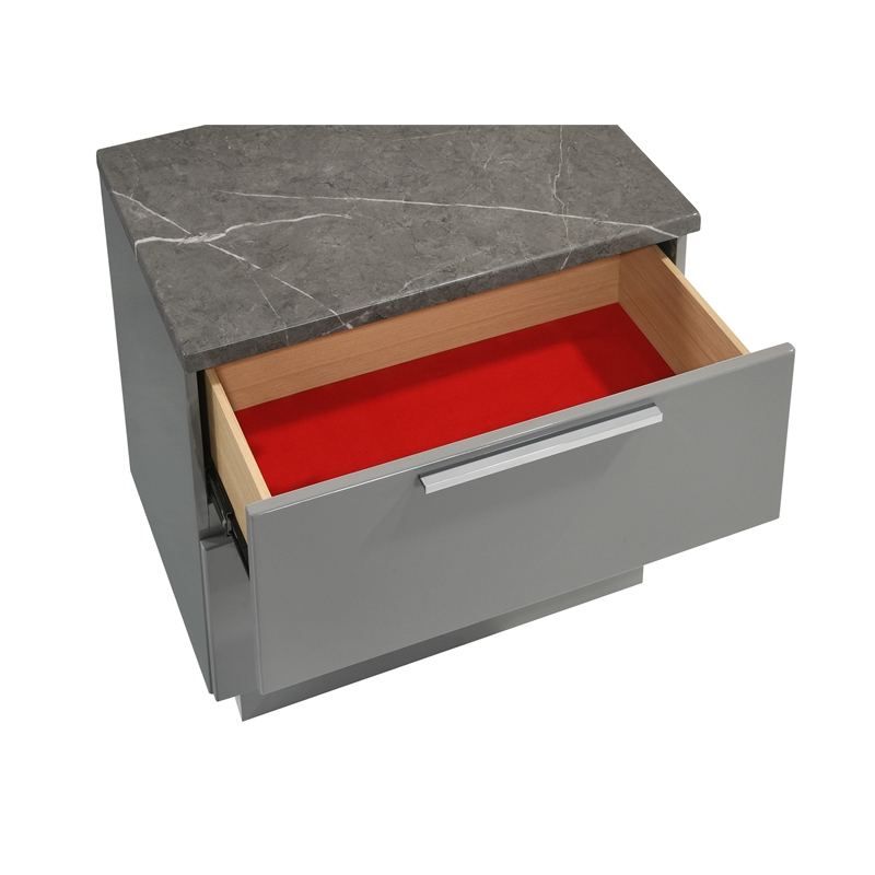 Elara Nightstand Made with Manufactured Wood - Gray & Lacquer Finish