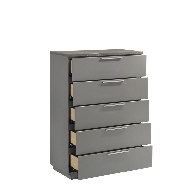 Elara King 5PC Set - Manufactured Wood - Gray & LED Marble Accent Headboard