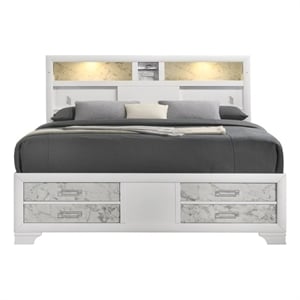 Soul King Bed with Manufactured Wood & LED Headboard in White