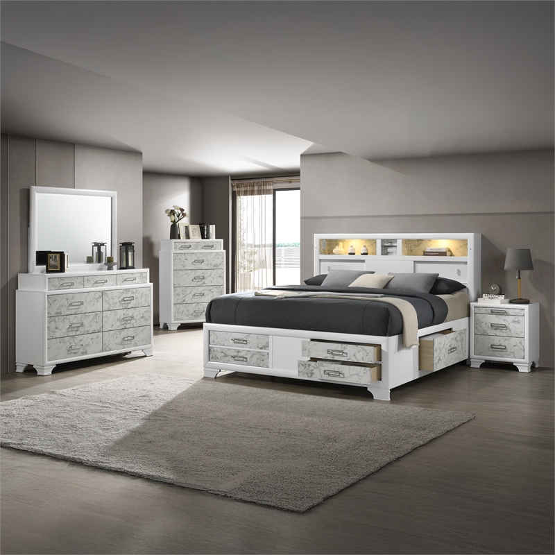 Soul Queen 5PC Set including Manufactured Wood & Marble Accents in White
