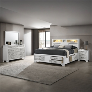 Soul Queen 4PC Set including Manufactured Wood & Marble Accents in White