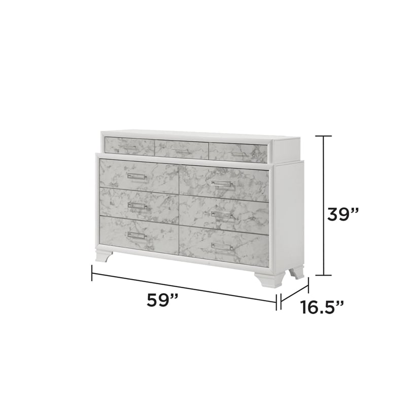 Soul Queen 4PC Set including Manufactured Wood & Marble Accents in White