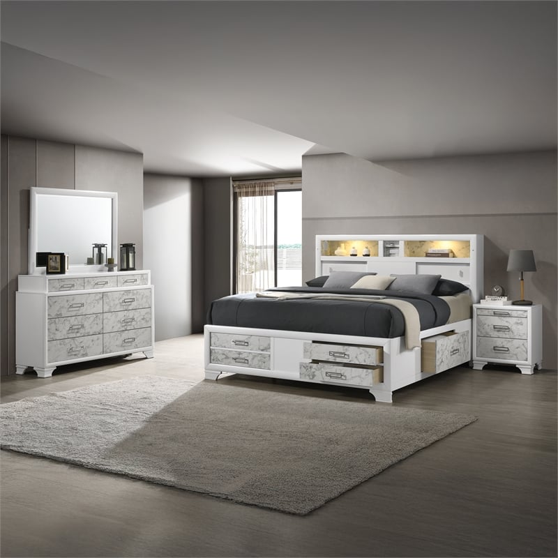 Soul King 4PC Set including Manufactured Wood & Marble Accents in White