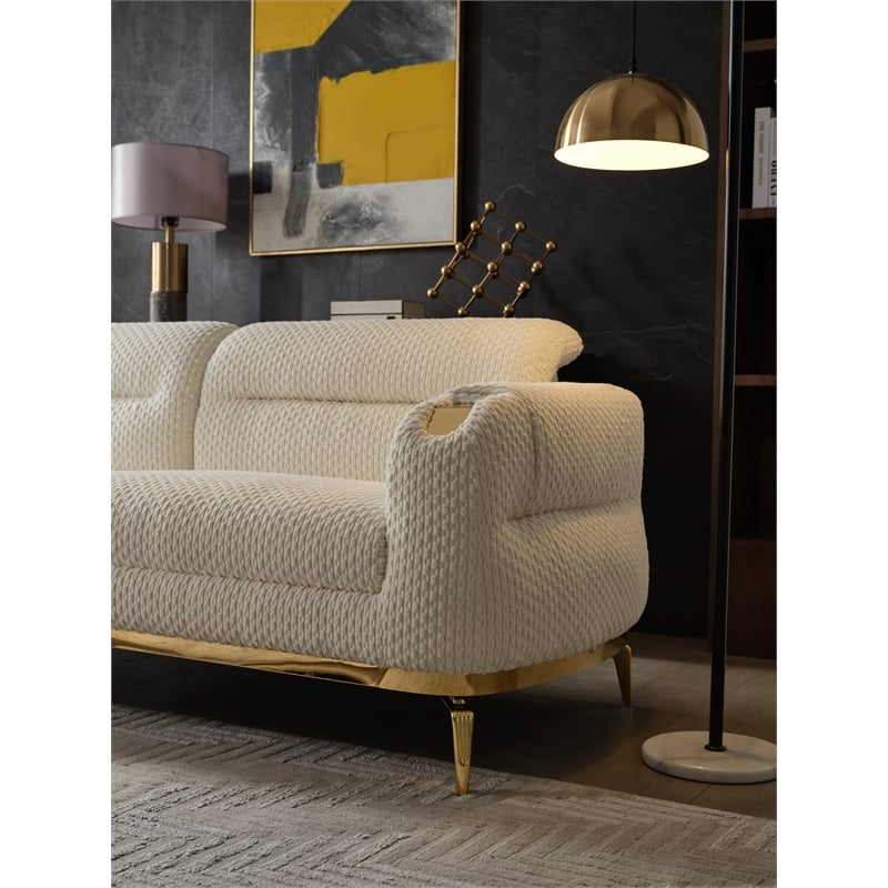 Zoe Loveseat with Cut Chenille & Gold Legs in Cream