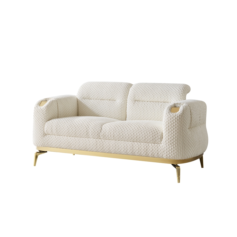 Zoe Loveseat with Cut Chenille & Gold Legs in Cream