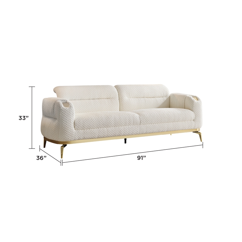Zoe 3-Piece Set with Cut Chenille & Gold Accents in Cream