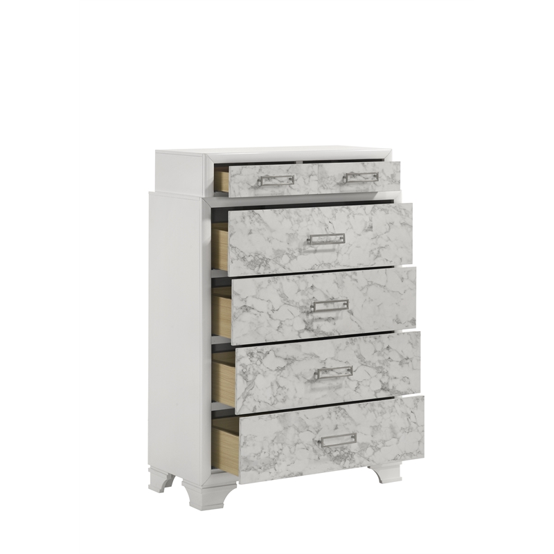 Soul Chest with Manufactured Wood & Marble Accent Drawers in White