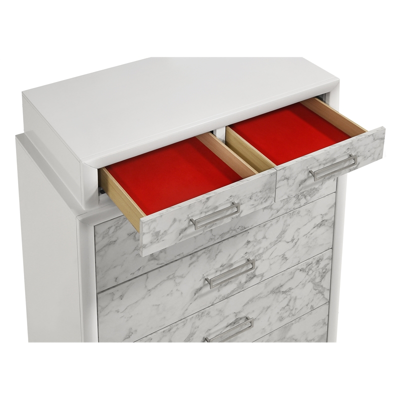 Soul Chest with Manufactured Wood & Marble Accent Drawers in White