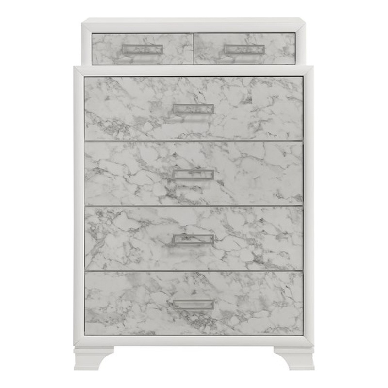 Soul Chest with Manufactured Wood & Marble Accent Drawers in White
