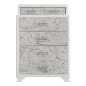 Soul Chest with Manufactured Wood & Marble Accent Drawers in White