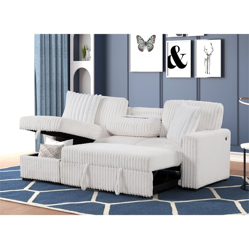 Plush Sectional made with Soft Corduroy and Wood in Cream