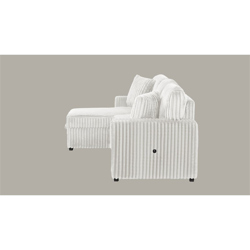 Plush Sectional made with Soft Corduroy and Wood in Cream