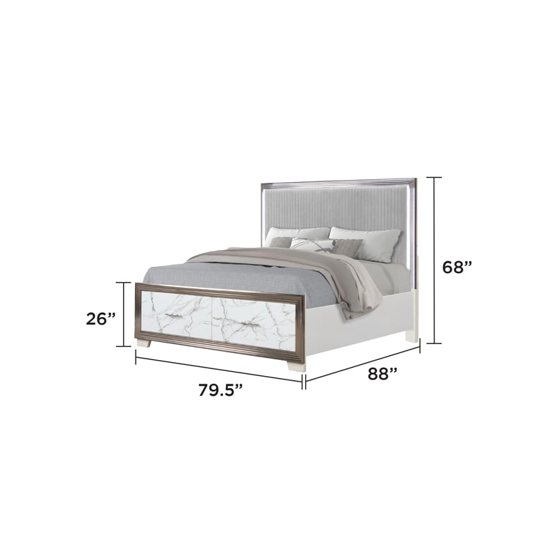 Desire King Bed with Manufactured Wood LED Headboard in White