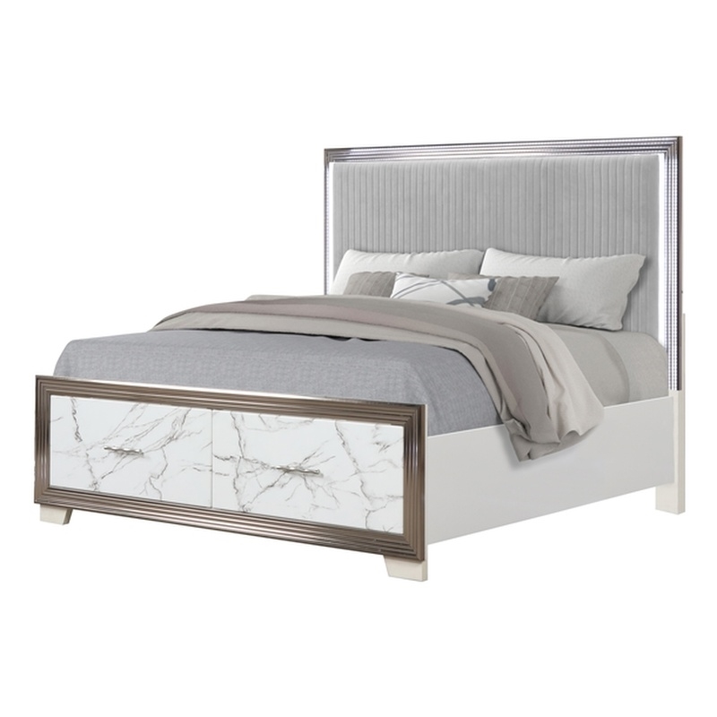 Desire King Bed with Manufactured Wood LED Headboard in White