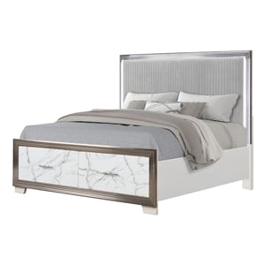 Desire King Bed with Manufactured Wood LED Headboard in White