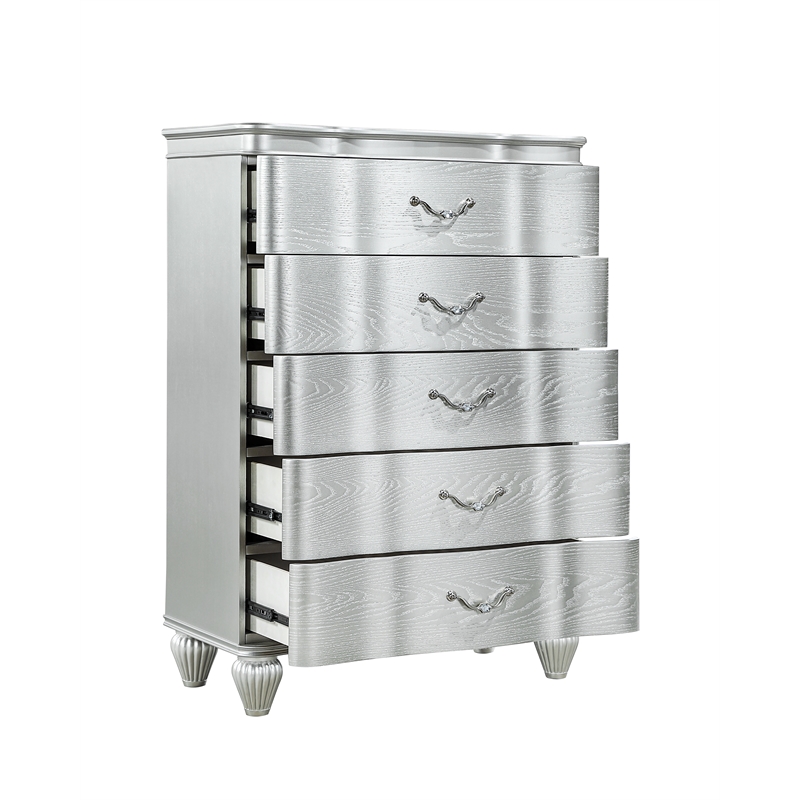 Eros Queen 5PC Bedroom Set with Manufactured Wood & Tufted Detailing in Silver