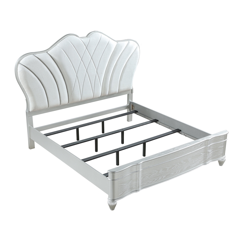 Eros Queen 5PC Bedroom Set with Manufactured Wood & Tufted Detailing in Silver
