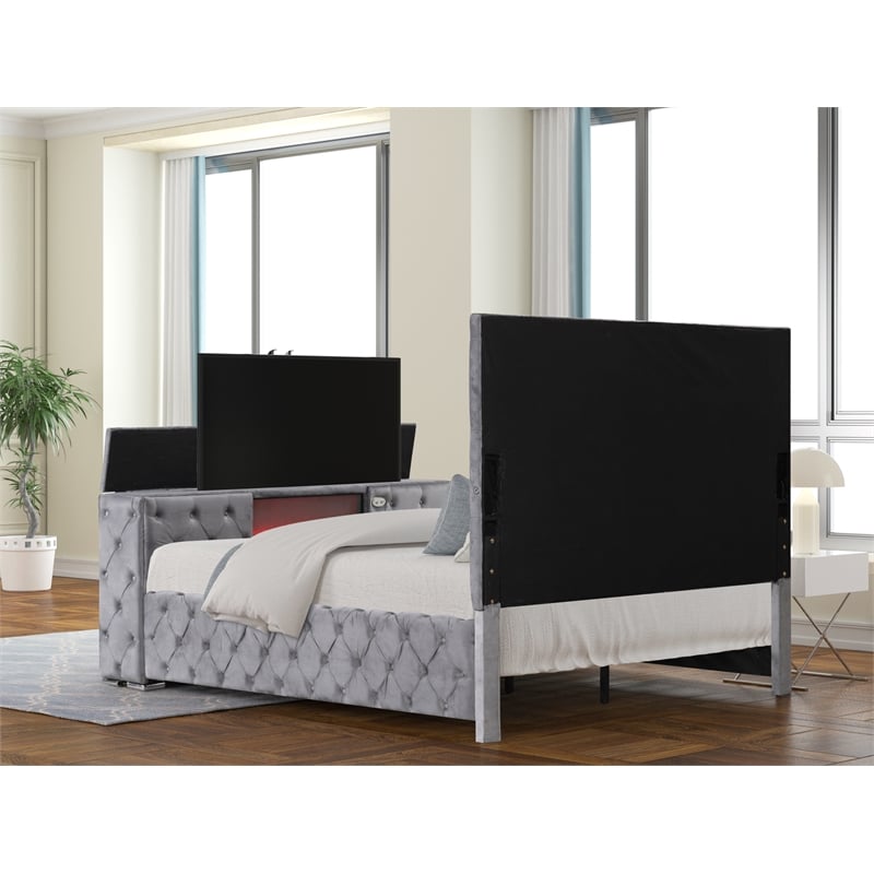 Encore King Bed with TV Storage and Fireplace in Gray(TV NOT INCLUDED)