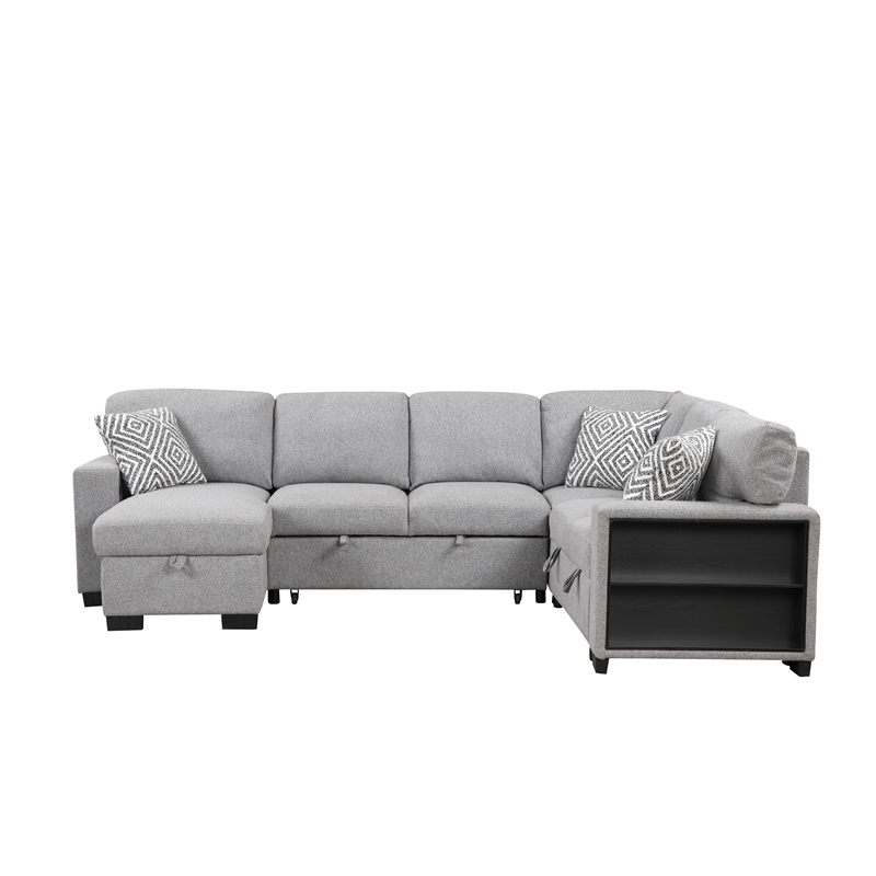 Cairo Sectional Sofa with pullout sleeper and USB made with wood and metal Gray