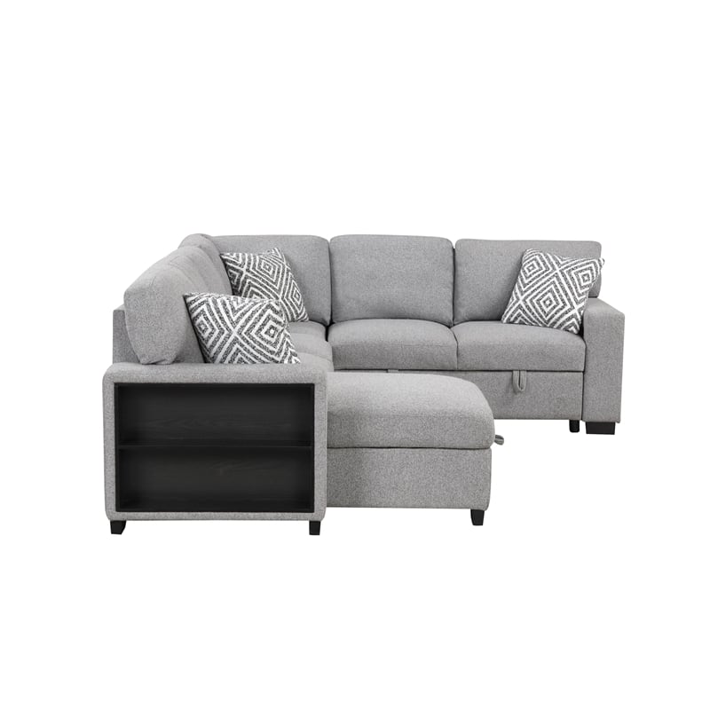 Cairo Sectional Sofa with pullout sleeper and USB made with wood and metal Gray