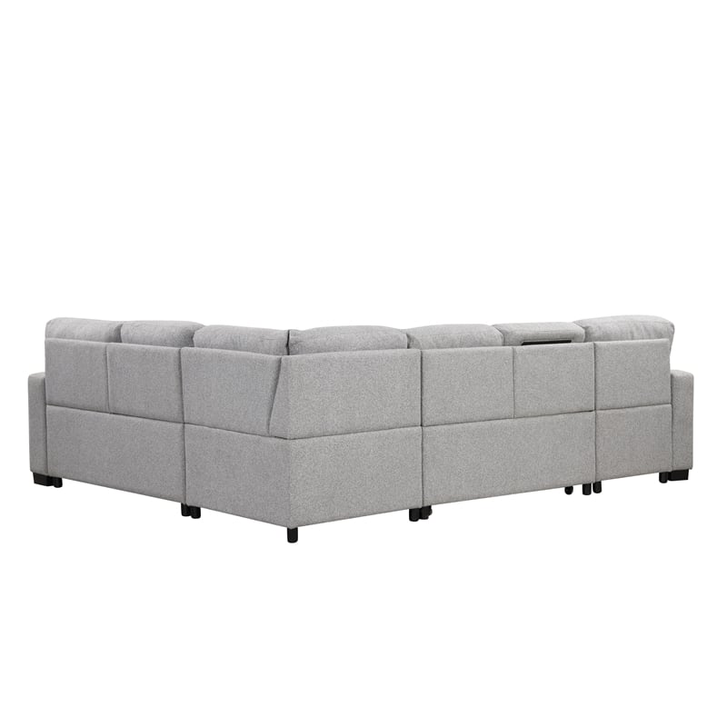 Cairo Sectional Sofa with pullout sleeper and USB made with wood and metal Gray