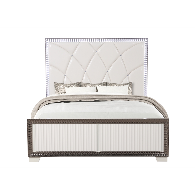 Fabio Modern Style LED Queen Size Bed Made With Wood in White Finish