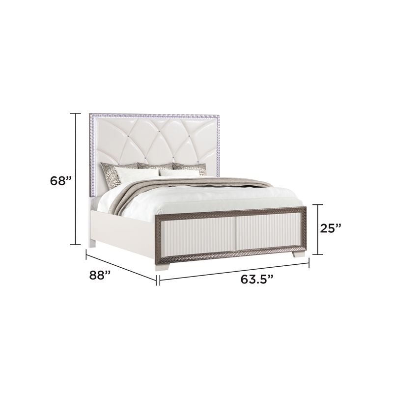 Fabio Modern Style LED Queen Size Bed Made With Wood in White Finish