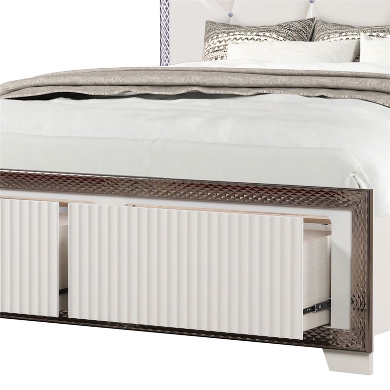 Fabio Modern Style LED Queen Size Bed Made With Wood in White Finish