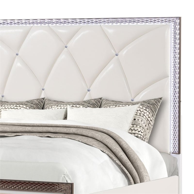 Fabio Modern Style LED Queen Size Bed Made With Wood in White Finish